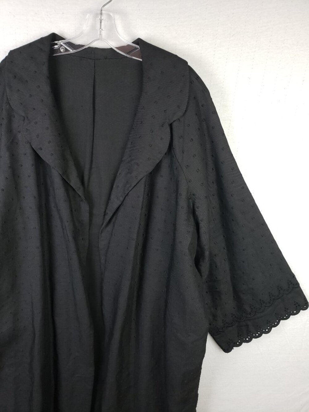 Linen Duster Coat Kimono Open Front Embroidered Polka Dot Oversized O/S 1X 2X 3X - Picture 3 of 14